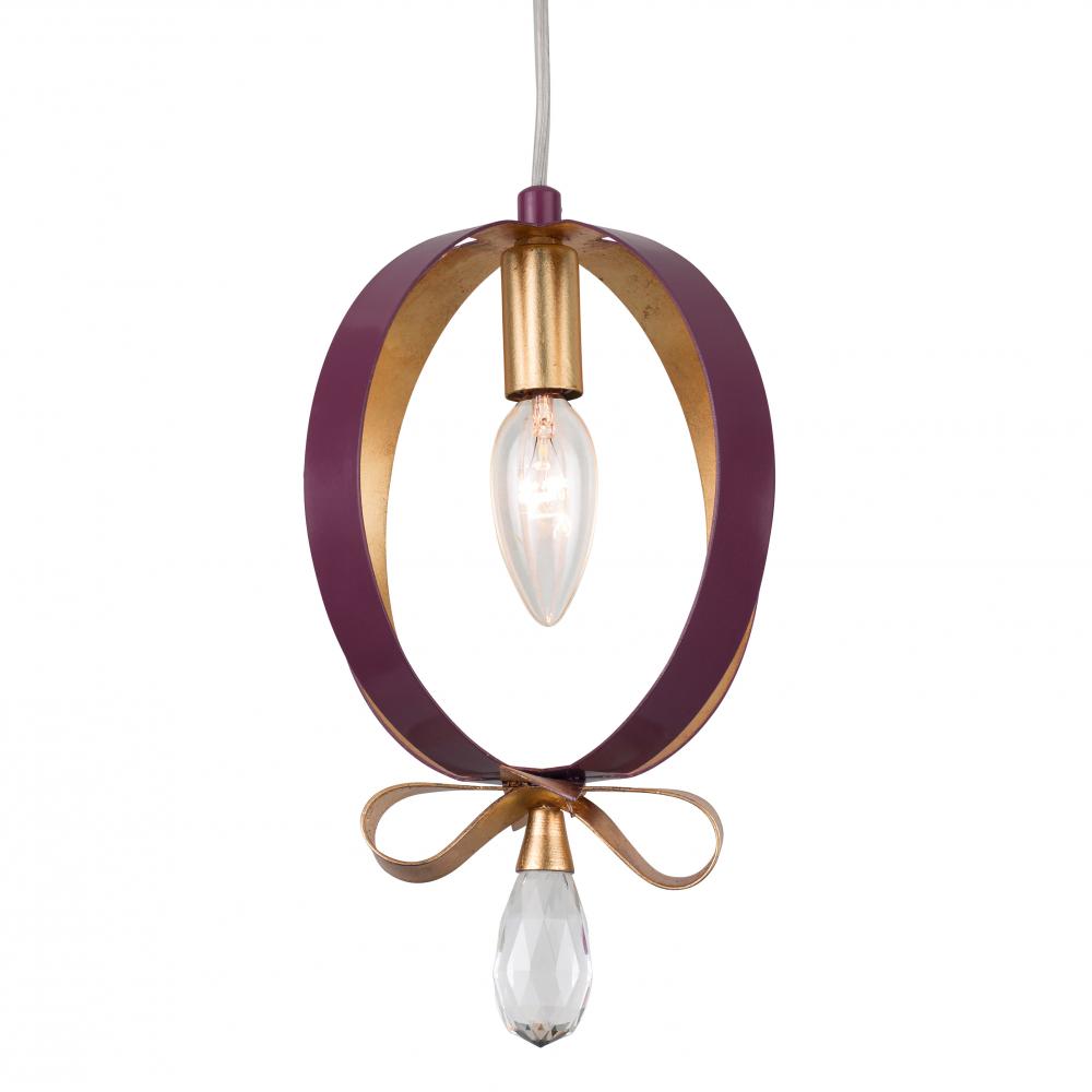 Posh 1-Lt Round Mini Pendant - Plum/Gold Leaf