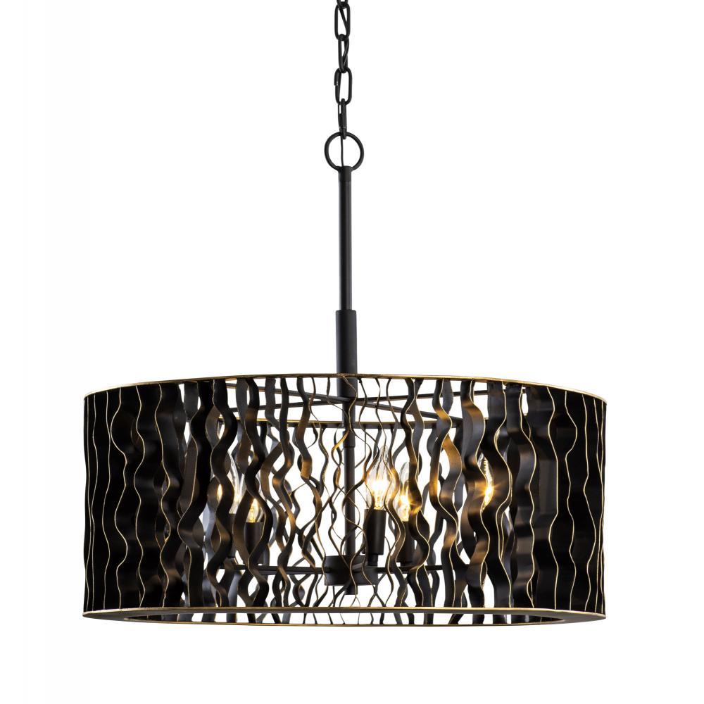 Estela 5-Lt Pendant - Matte Black/French Gold