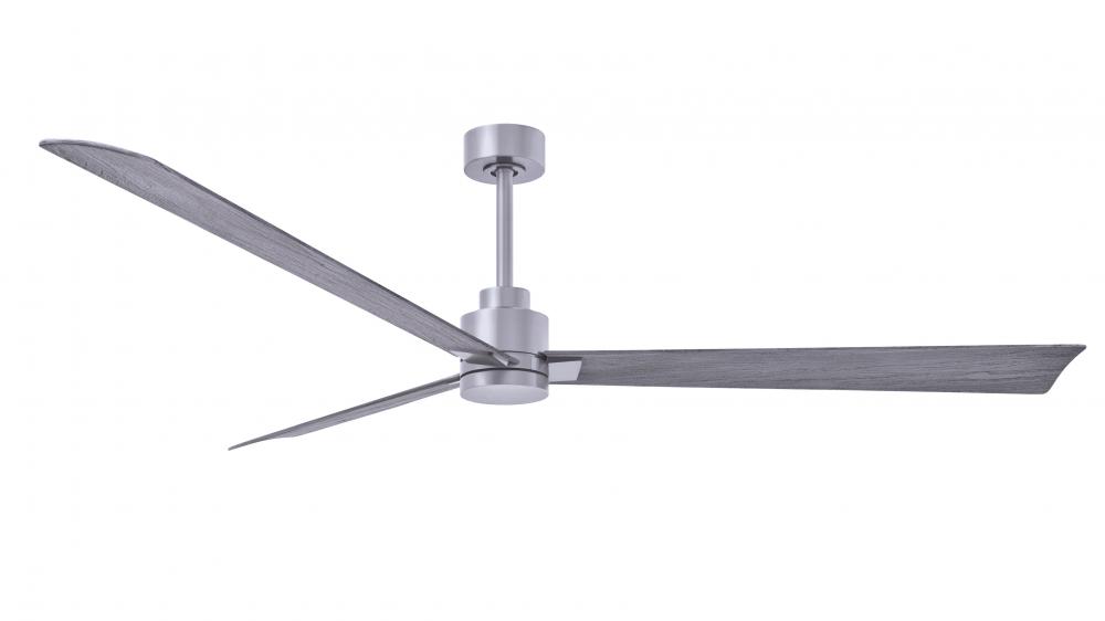 Alessandra 3-blade transitional ceiling fan in brushed nickel finish with Barn Wood blades. Optimi