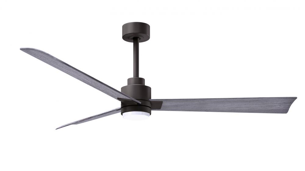 Alessandra 3-blade transitional ceiling fan in textured bronze finish with Barn Wood blades. Optim