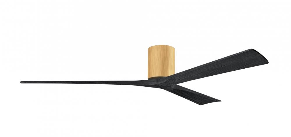 Irene-3H three-blade flush mount paddle fan in Light Maple finish with 60” Matte Black tone blad