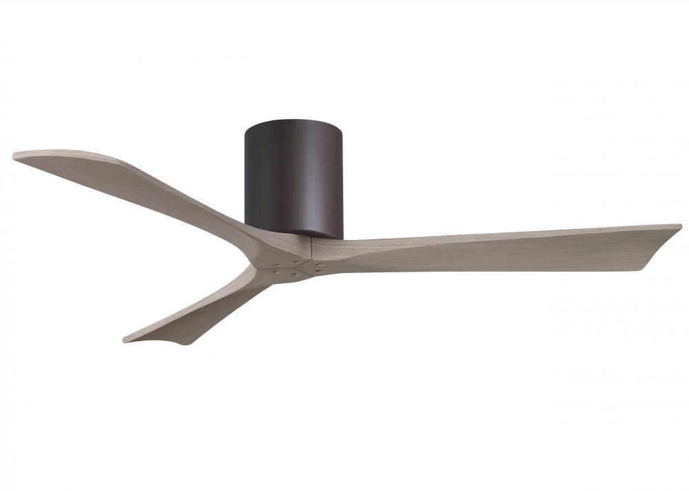 Irene-3H three-blade flush mount paddle fan in Textured Bronze finish with 52” Gray Ash tone bla