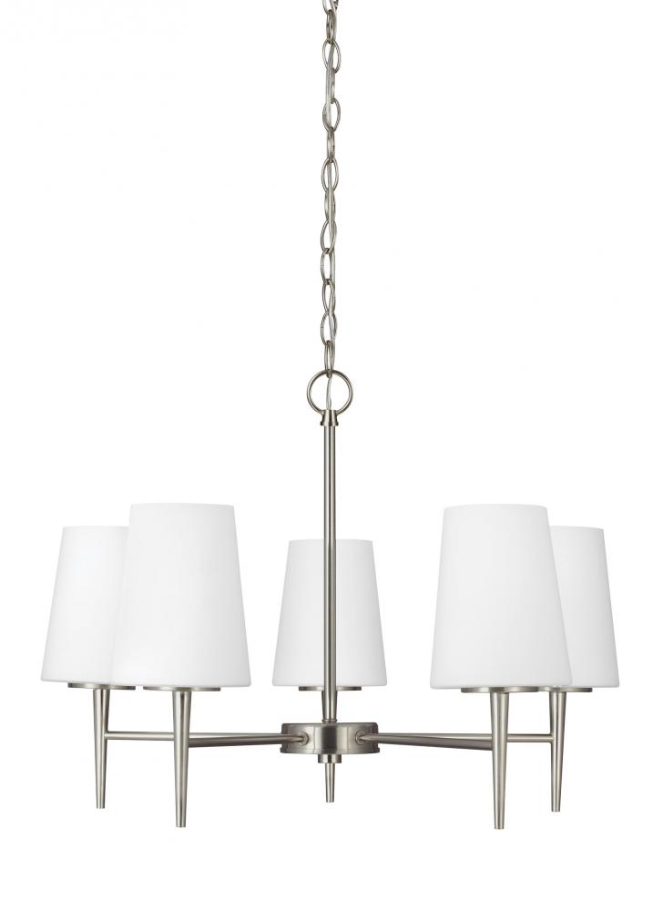 Driscoll contemporary 5-light LED indoor dimmable ceiling chandelier pendant light in brushed nickel