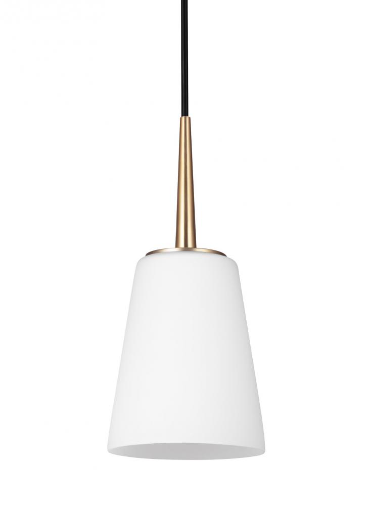 Driscoll contemporary 1-light LED indoor dimmable ceiling hanging single pendant light in satin bras