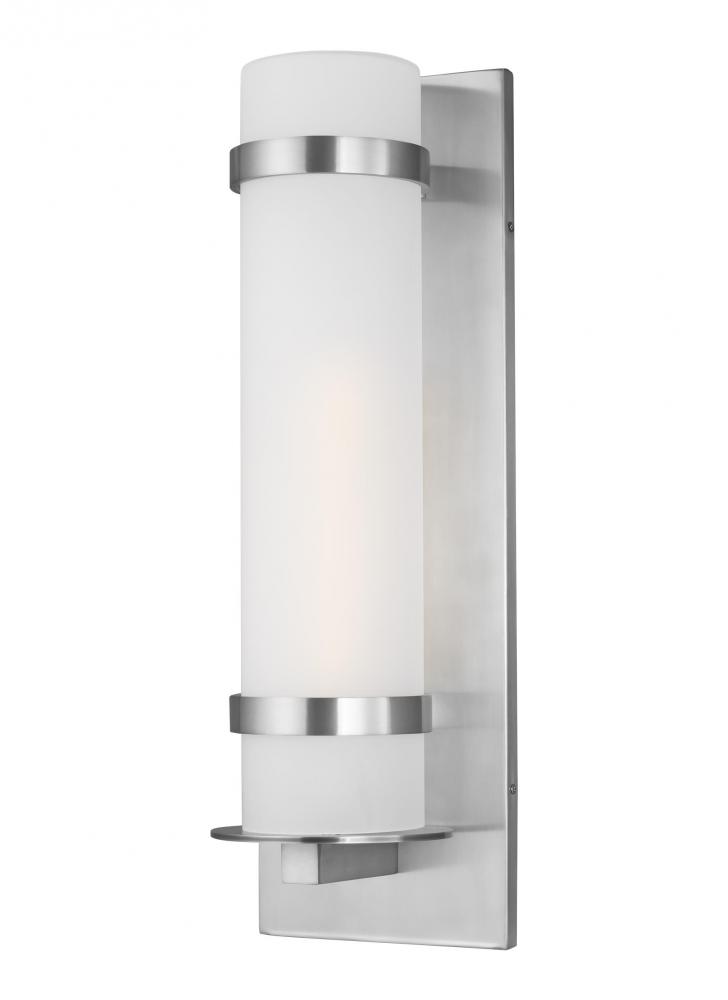 Alban modern 1-light LED outdoor exterior large round wall lantern sconce in satin aluminum silver f